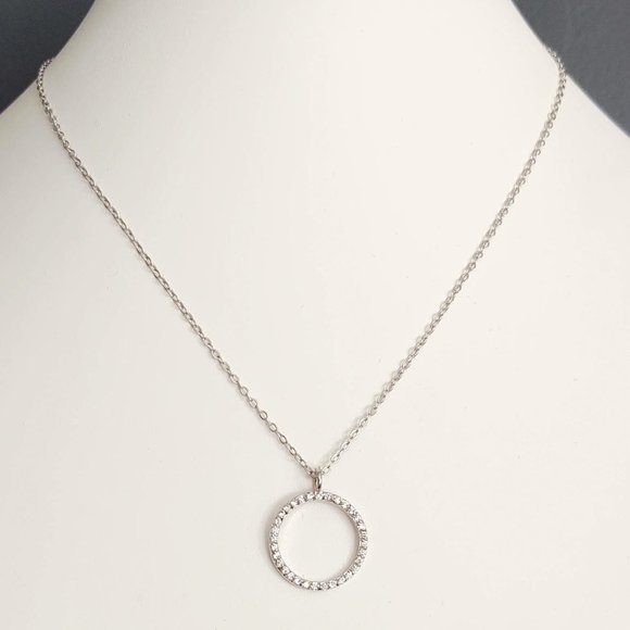 Jewelry - Open circle pave faux diamond pendant necklace